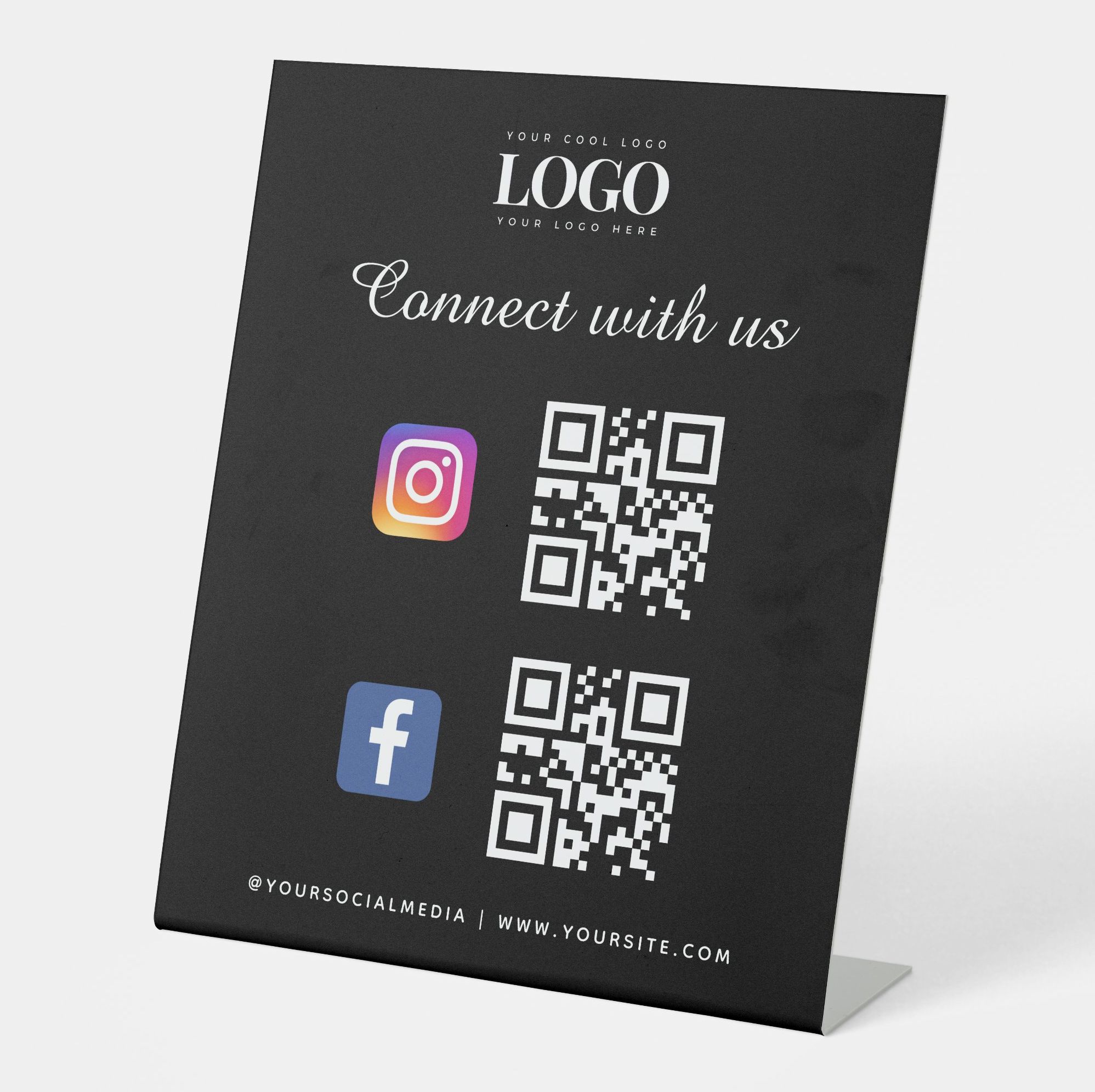 Social Media Qr Code Logo Facebook Instagram Pedestal Sign (Black)