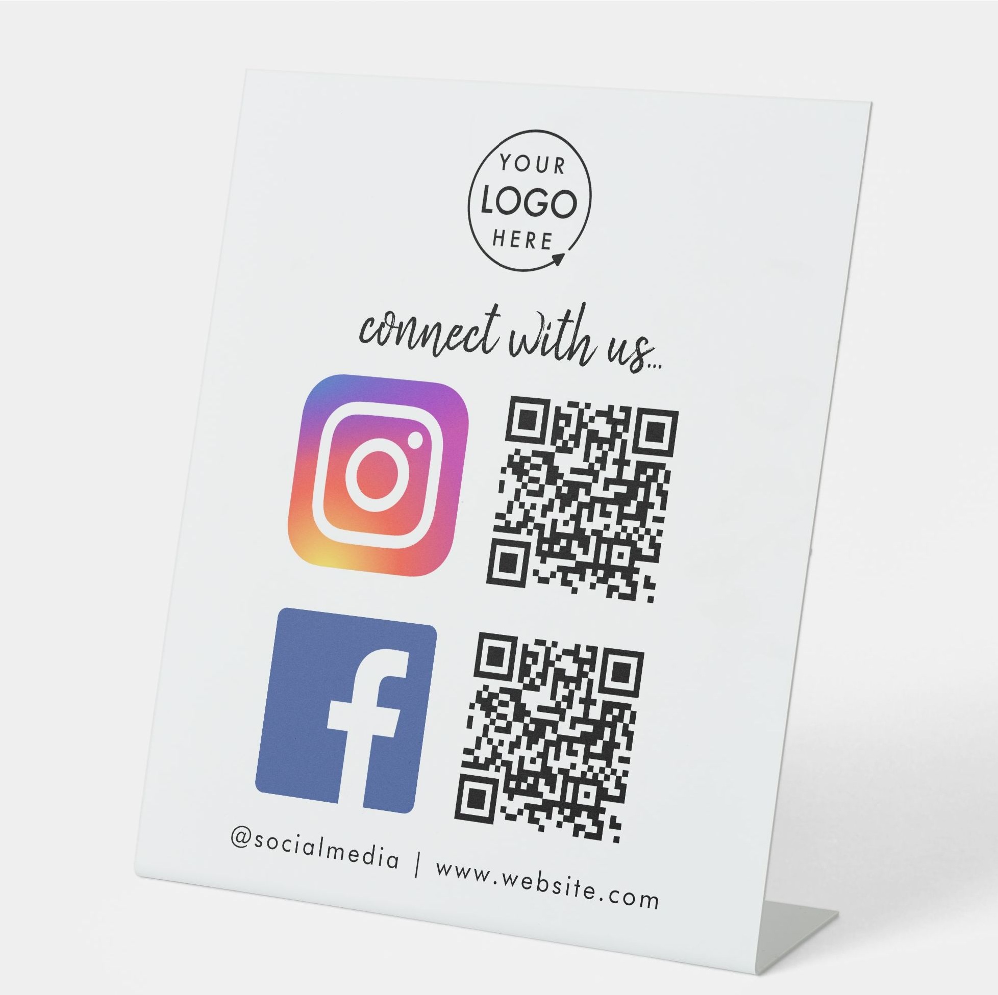 Social Media Qr Code Logo Facebook Instagram White Pedestal Sign (White)
