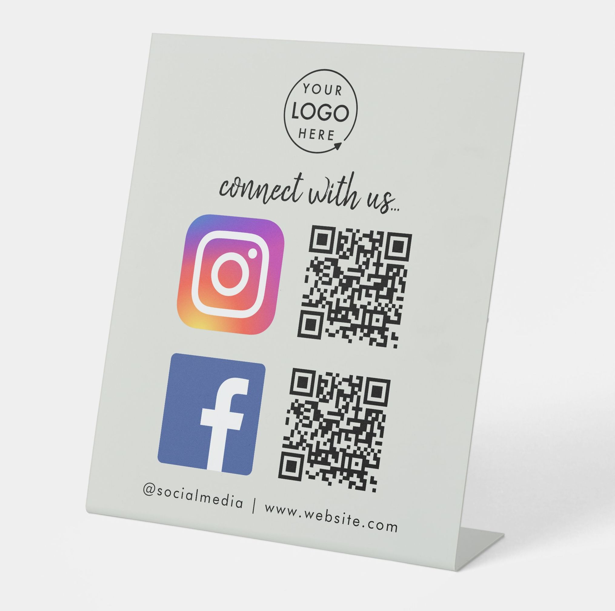 Social Media Qr Code Logo Facebook Instagram Pedestal Sign (Gray)