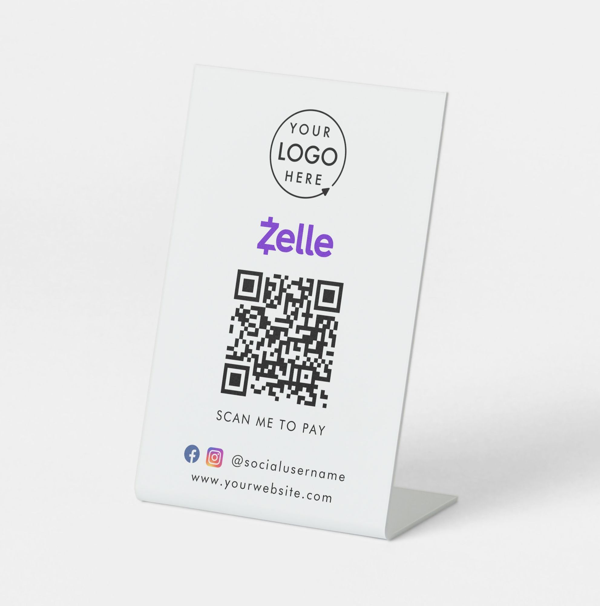 Zelle QR Code Payment | Scan to Pay Business Logo Pedestal Sign